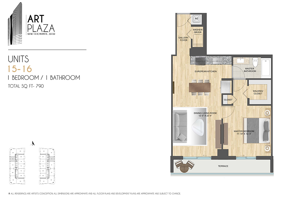 Units 15–16 — 1 bed / 1 bath, 790 SF