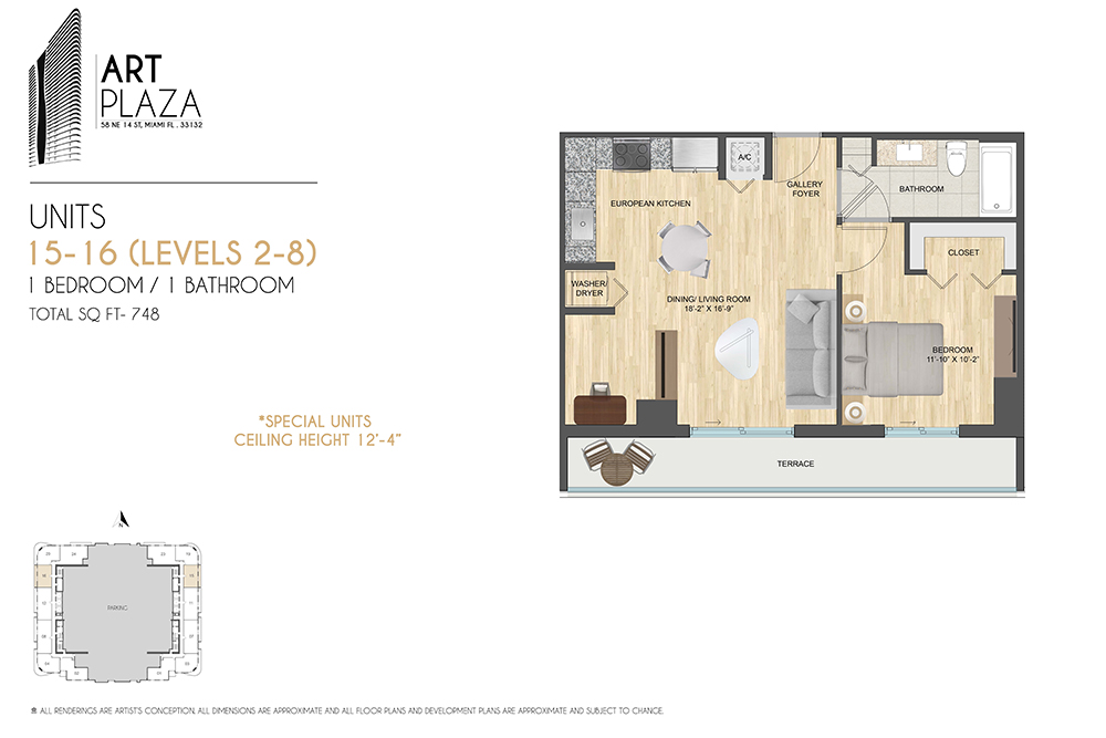 Units 15–16 — 1 bed / 1 bath, 748 SF