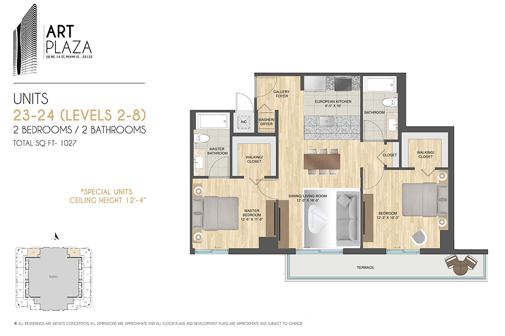 Units 23–24 — 2 bed / 2 bath, 1,027 SF