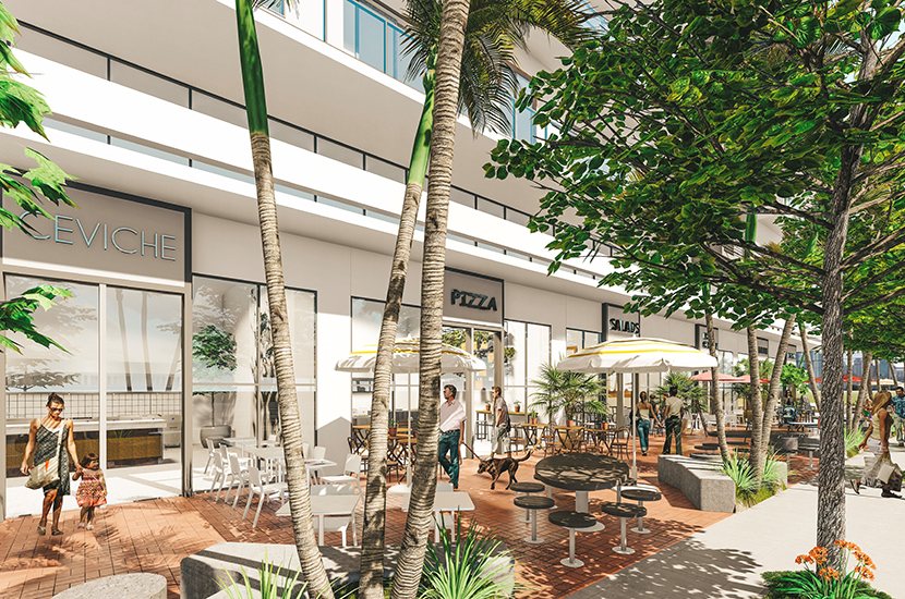 Street-level dining and retail below Art Plaza